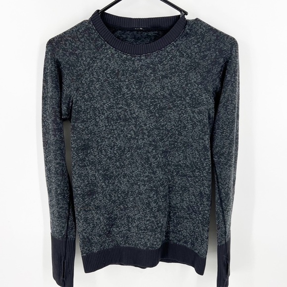 ✅ LULULEMON CREW Rest Less Black Gray Print Thumb Hole Sleeve SWEATER SIZE 2 - Picture 1 of 4